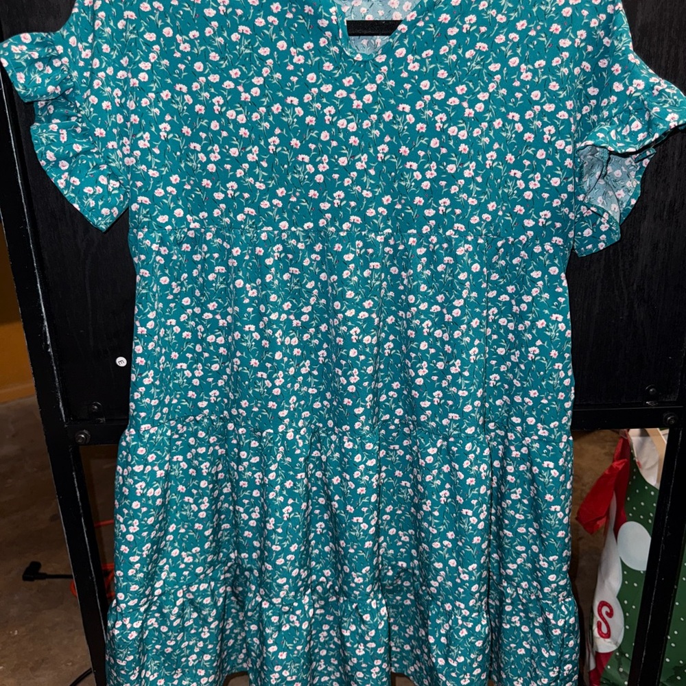 Amazon Essentials Blue Ruffled Tiered Midi Sundress